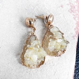 Lightweight Natural Druzy Teardrop Drops Gold Tone Boho Crystal Earrings